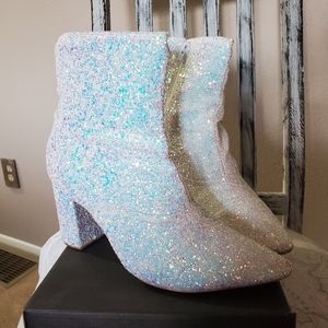 White Glitter Zip Ankle Booties